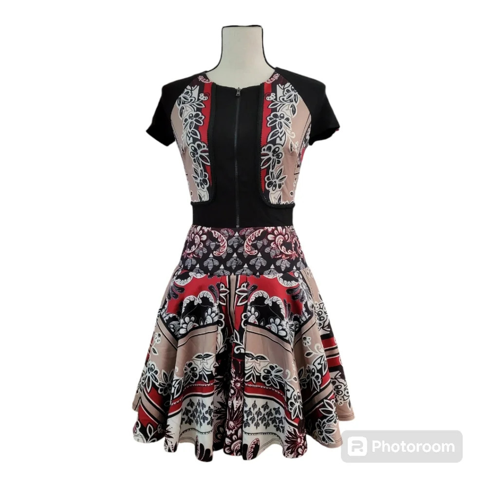 💕Bebe drop waist fit and flare double‎ zippered dress